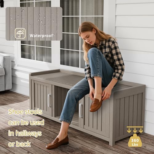 storage bench - waterproof resin shoe bench with, side view