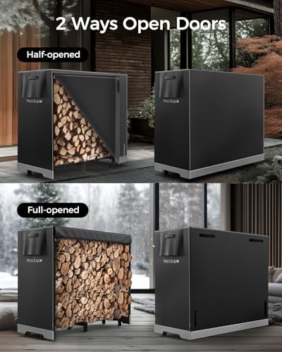 4ft firewood log rack with cover outdoor, heavy, side view