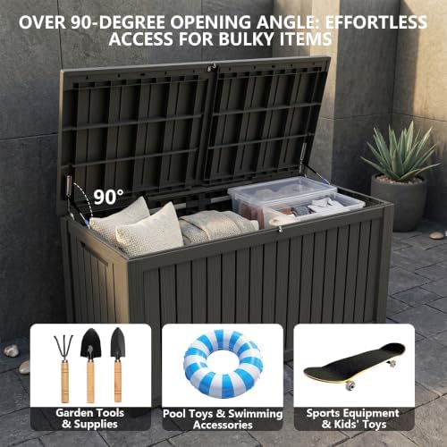 outdoor storage box,200 gallon waterproof deck box [upgraded on a desk or shelf
