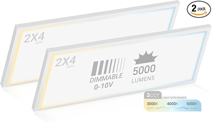 NUWATT 2 Pack, 2x4 LED Flat Panel Light, 3CCT 3000K/4000K/5000K Selectable by NUWATTLighting