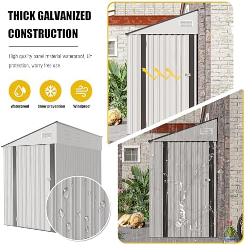 yopto 4×8 ft outdoor metal storage shed,heavy-duty lean showing dimensions