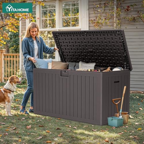 yitahome 220 gallon double-wall deck box with divider, close-up detail