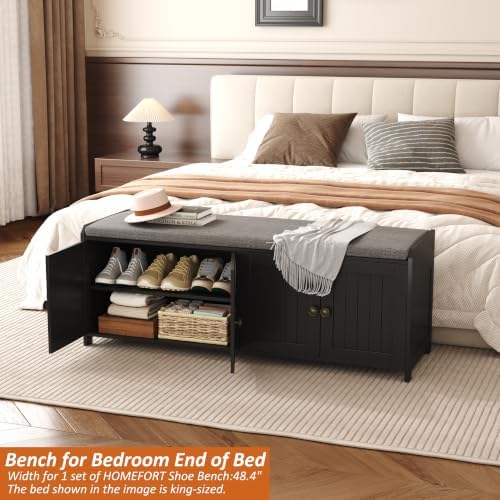 homefort 48.4" shoe storage bench with cushion, entryway, side view