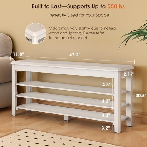 iunvr shoe rack bench seat rubberwood 3-tier wooden shown in use