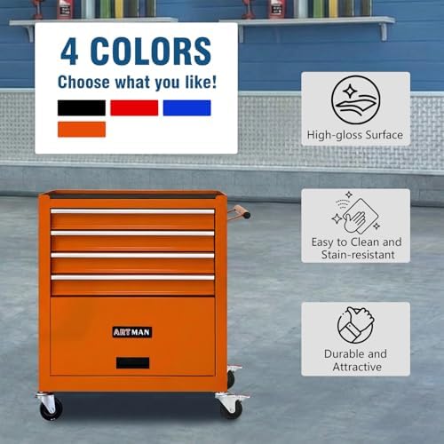 4 drawers tool chest on wheels, multifunctional rolling, close-up detail