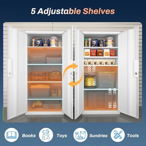 71" garage storage cabinet, white showing dimensions