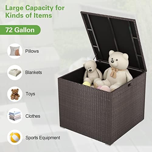 happygrill outdoor storage deck box, 72 gallon square showing dimensions