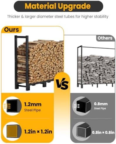 8ft firewood rack outdoor indoor, upgraded heavy duty shown in use
