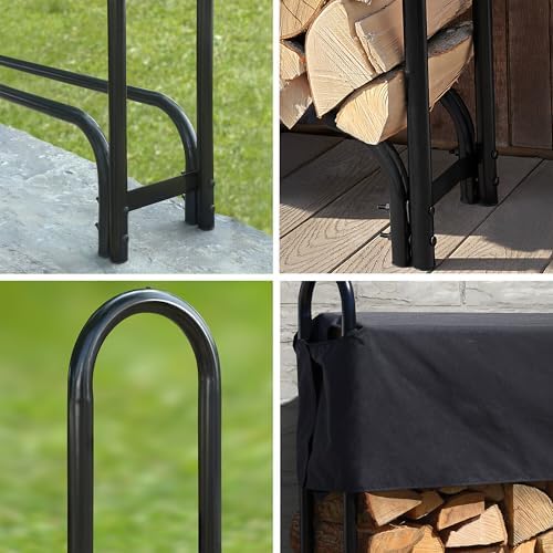 shelterlogic 12' adjustable heavy duty outdoor firewood rack showing dimensions