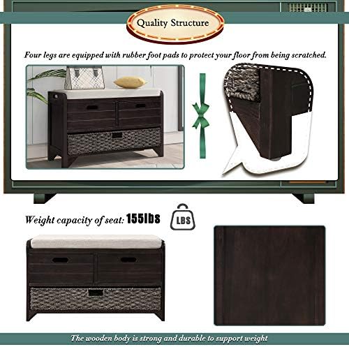 knocbel farmhouse storage bench with 2 drawers, removable on a desk or shelf