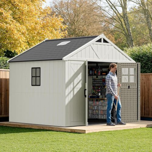 patiowell 10x8 ft resin outdoor storage shed, plastic, close-up detail