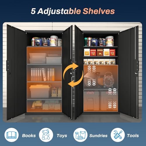 72" garage storage cabinet, black showing dimensions