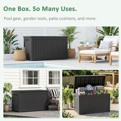patiozen 310 gallon deck box lockable waterproof uv, front angle view