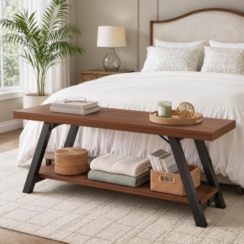 lvb industrial entryway bench with storage, wood and on a desk or shelf