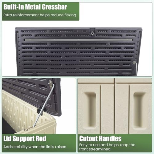 dreamade horizontal outdoor storage cabinet, 20 cu.ft resin, front angle view