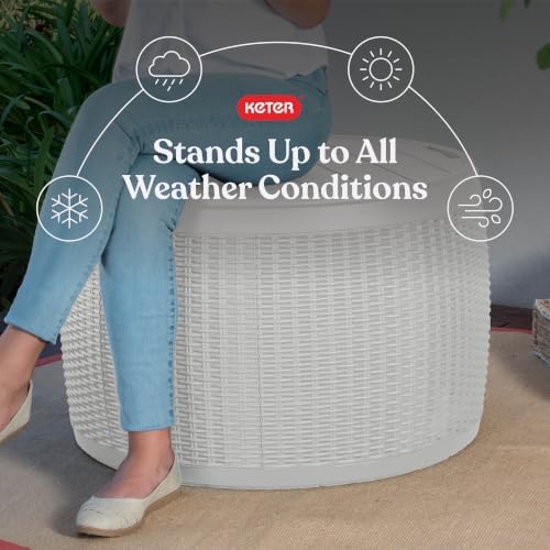keter circa 37 gallon resin deck box stool, close-up detail
