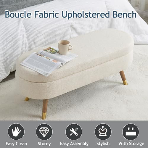 iafike oval storage bench 43.5" ottoman bench upholstered, close-up detail