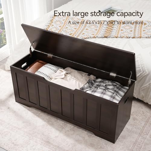vankiley 47.2" storage chest extra large,wooden storage trunk(espresso), side view
