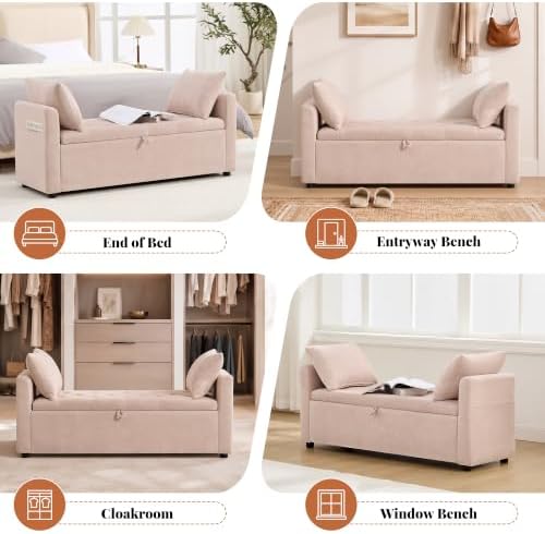 51" end of bed storage bench, upholstered chenille, view 9