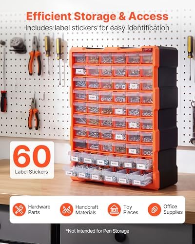 vevor 60-drawer storage organizer, plastic, drawer storage cabinet showing dimensions