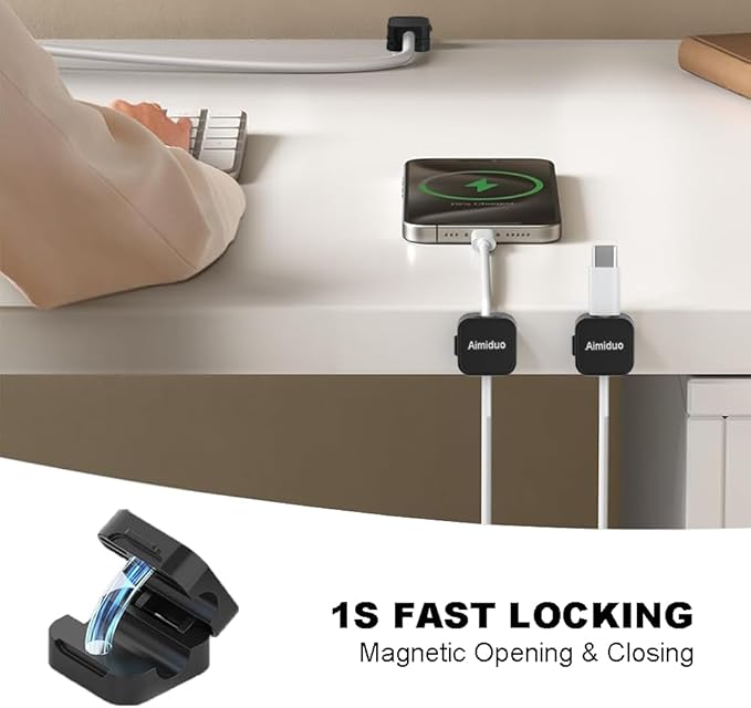 Magnetic Cable Clips Cord Organizer Holder, Adhesive Phone Cable Wire Charger - Image 2