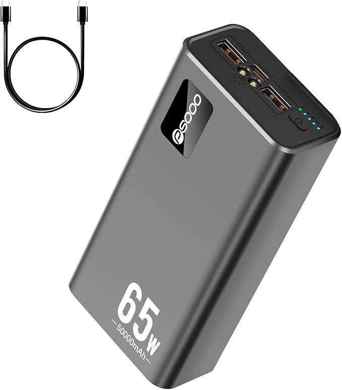 PSOOO 50000mAh Power Bank 65W, Portable Charger, External Battery Pack by PSOOO