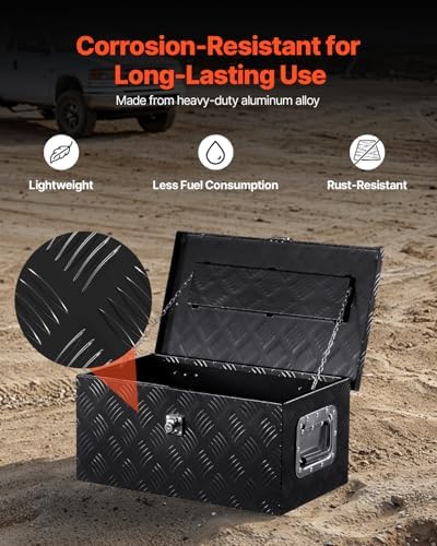vevor heavy duty aluminum truck bed tool box, close-up detail