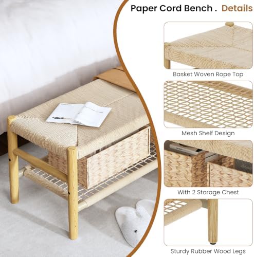 recaceik indoor entryway bench with paper cord ottoman on a desk or shelf