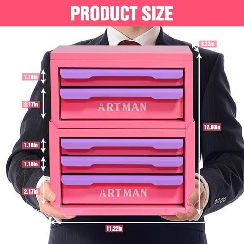 5-drawer metal tool box for diy, pink-purple, front angle view