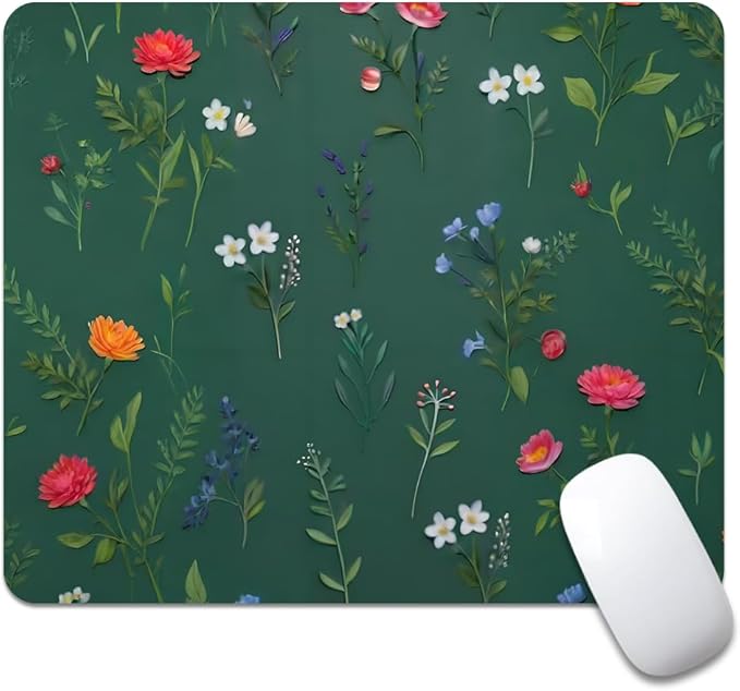 Flower Branch Pattern Cute Square Mouse pad, Waterproof, Anti Slip Rubber Base by Goodsprout