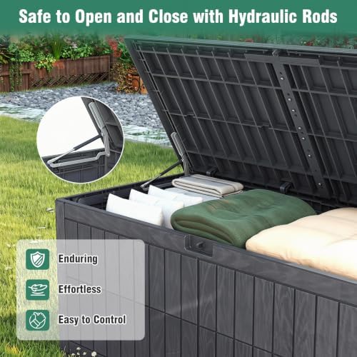 tangkula 180 gallon outdoor storage box with lockable on a desk or shelf