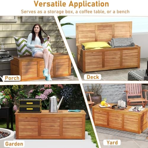 relax4life deck box acacia wood, 46 gallon backyard, package contents