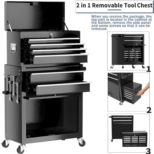 8-drawer high capacity rolling tool box with wheels,rolling, side view