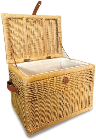 the basket lady deep wicker storage trunk, l, close-up detail