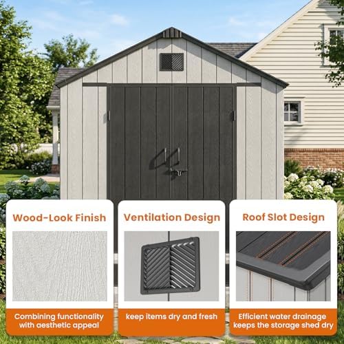 jocoevol heavy duty storage shed, 8x10ft resin outdoor, side view