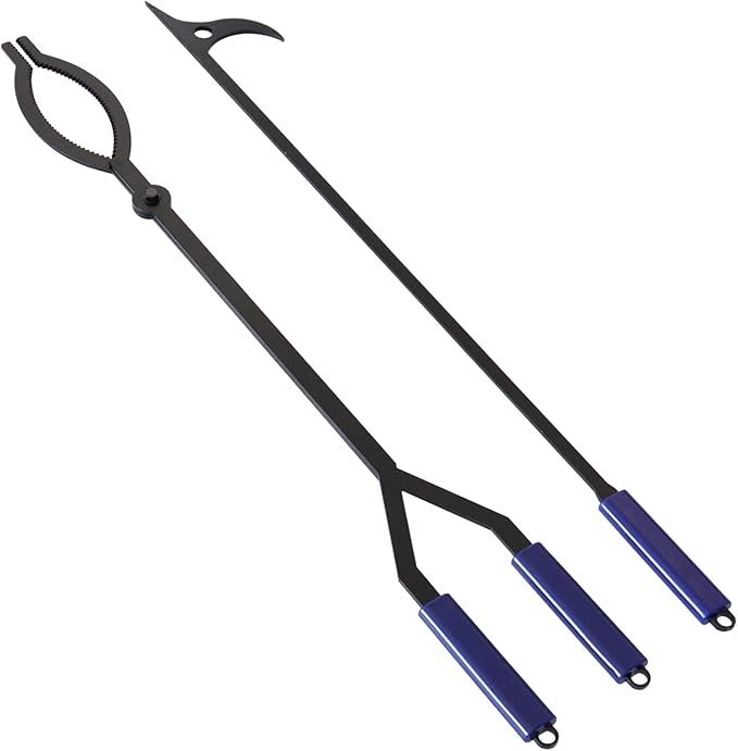 40" Fire Log Tongs Firewood Grabber and Fire Poker Set, Large Fire Pit Tool by CKLT