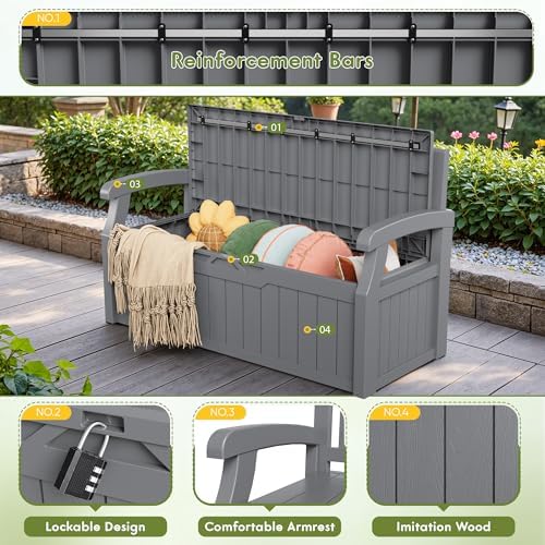 greesum 80 gallon storage bench outdoor deck box, side view