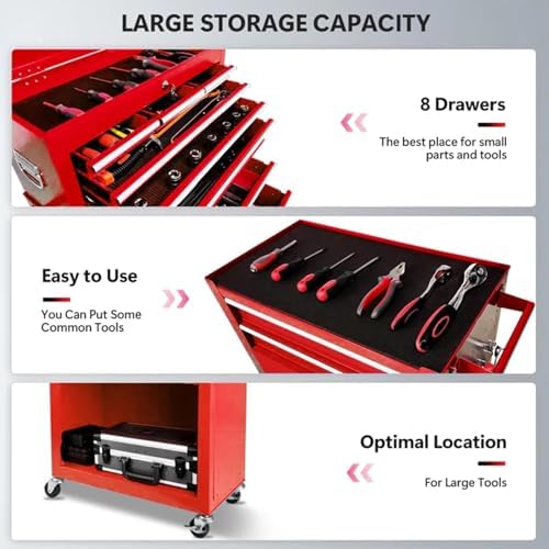 8 drawers rolling tool chest, 2-in-1 detachable metal, package contents