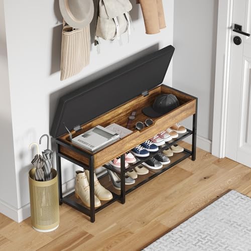 mondeer 37.8'' shoe rack bench with upholstered cushion shown in use