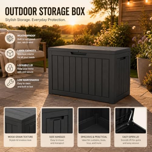 outdoor storage box resin deck box waterproof black, view 9