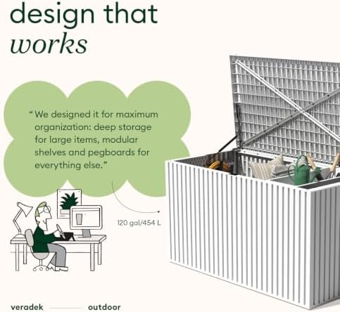veradek everything box - 120-gallon outdoor storage box showing dimensions