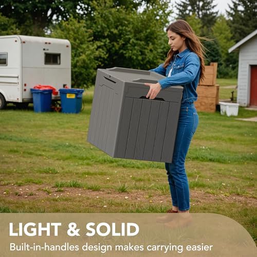 devoko 30 gallon resin deck box outdoor indoor showing dimensions