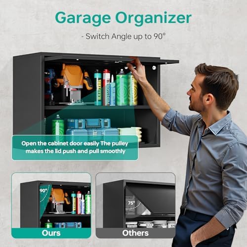 sisesol metal wall cabinet with up-flip door, 21.6", side view