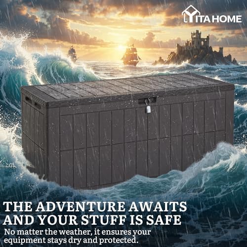 yitahome 134 gallon large deck box showing dimensions