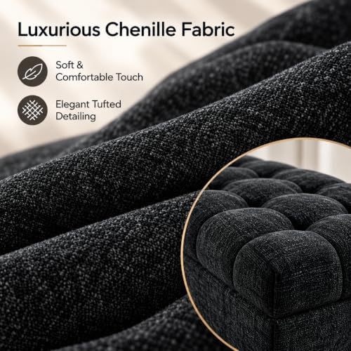 60" storage bench, modern glam chenille ottoman for, side view