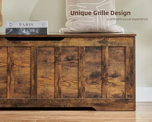 vankiley 51.2" storage chest extra large,wooden storage bench(rustic, front angle view