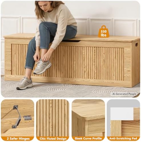 akxomel 51.2" fluted storage chest wooden storage trunk, package contents