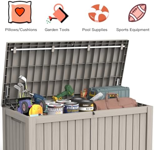 mars villa 120 gallon deck box, outdoor storage, side view