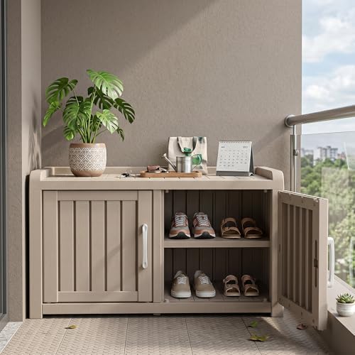 rojik shoe cabinet waterproof uv-resistant,storage bench indoor outdoor shown in use