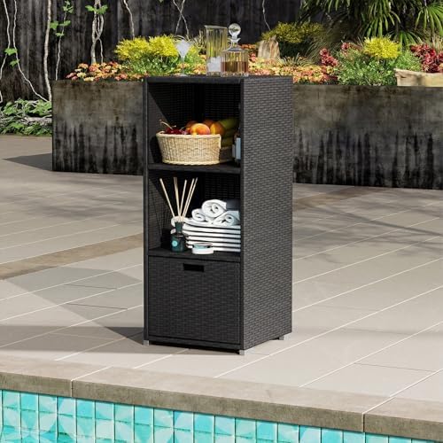 happygrill outdoor storage cabinet pe rattan wicker storage, close-up detail